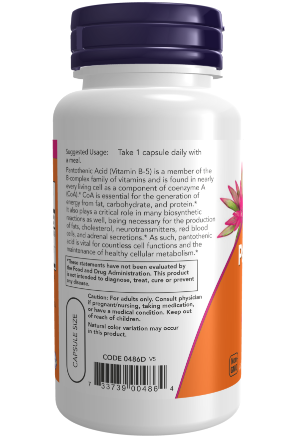 0486_nowproductlabels2 Pantothenic Acid 500mg 100Capsules - Image 1