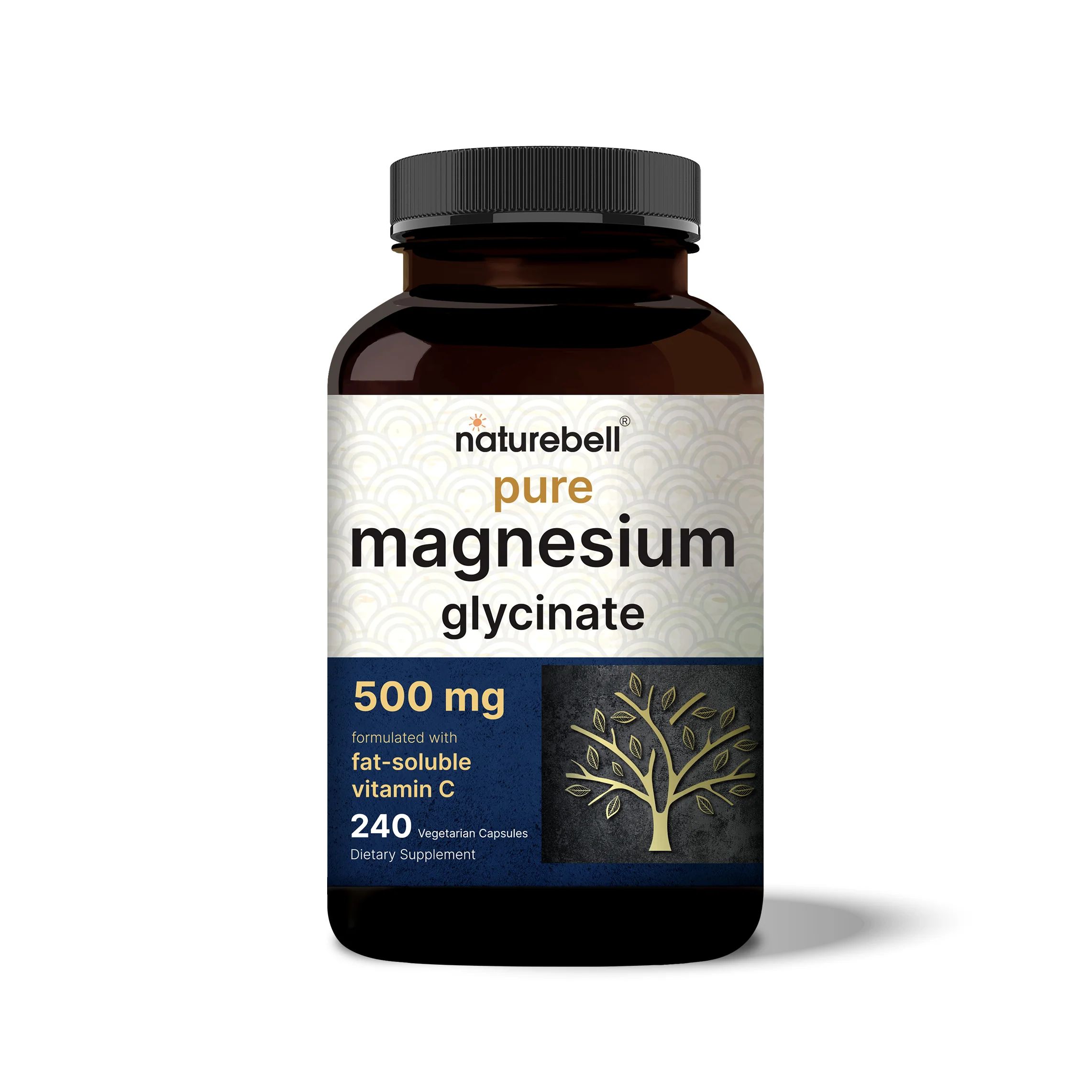 Pure Magnesium Glycinate 500mg with Fat Soluble Vitamin C, Veggie Capsules Pure Magnesium Glycinate 500mg with Fat Soluble Vitamin C, Veggie Capsules - Image 1