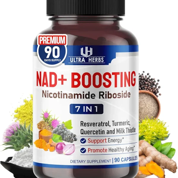 NAD+ Supplement with Nicotinamide Riboside NR, Trans Resveratrol, Quercetin - Support Cellular Energy, Longevity, Healthy Aging 90Count
