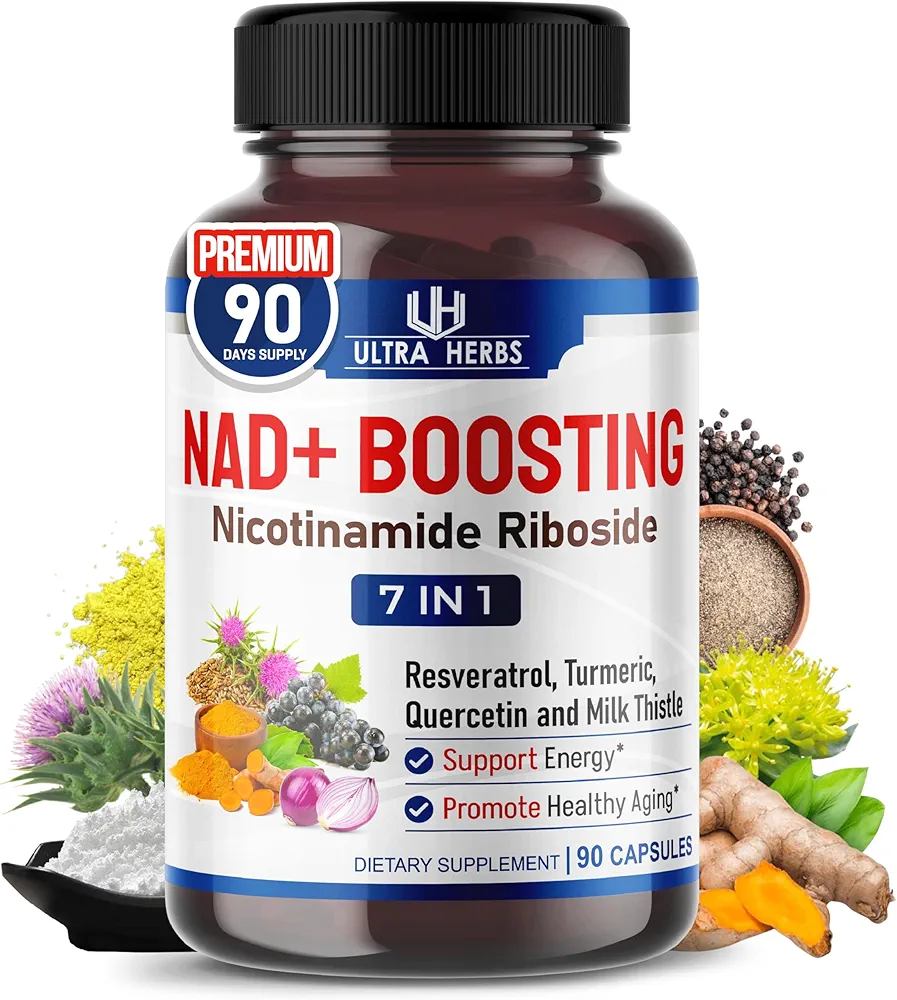 81+Fr0scFML._AC_UF1000,1000_QL80_FMwebp_ NAD+ Supplement with Nicotinamide Riboside NR, Trans Resveratrol, Quercetin - Support Cellular Energy, Longevity, Healthy Aging 90Count - Image 1